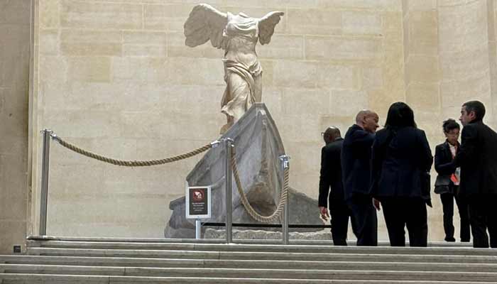 Security responds at the Louvre museum after the theft of Napoleon collection jewellery pieces, according to officials, in Paris, France, October 19, 2025.— Reuters