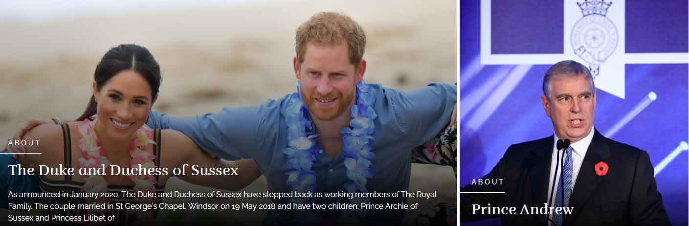 Screenshot of royal familys official website