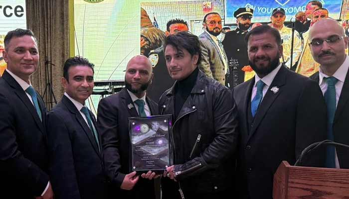 Pakistani singer Ali Zafar receives Cultural Icon Award by New York Police Department and Pakistani American Law Enforcement Society in New York City, US, October 19, 2025. — X@AliZafarsays
