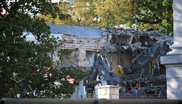 Heavy machinery tears down a section of the East Wing of the White House as construction begins on President Donald Trump’s planned ballroom, in Washington, DC, on October 20, 2025. — AFP