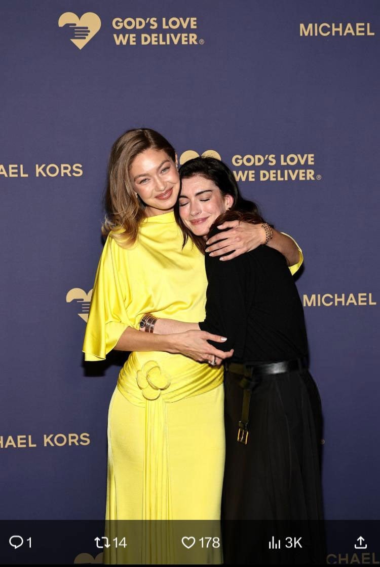 Anne Hathaway hugs Gigi Hadid