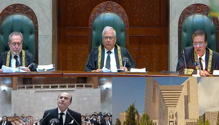 SC constitutional bench hears 26th Constitutional Amendment case on October 14, 2025. — Screengrab via YouTube @Supreme Court of Pakistan Proceedings