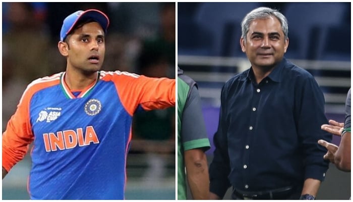 Indian captain Suryakumar Yadav (left) and ACC Chairman Mohsin Naqvi — Reuters/AFP/File