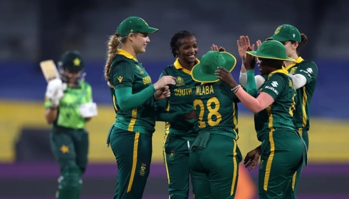 South Africa players celebrate a wicket during their Womens World Cup 2025 game against Pakistan at the R Premadasa Stadium, Colombo, October 21, 2025. — ICC