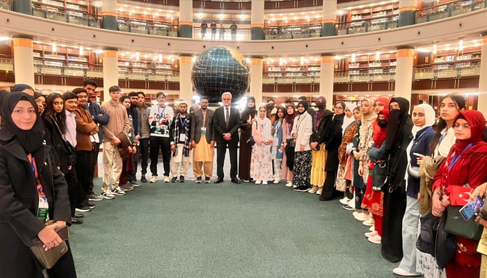 Students delegation poses for a picture with Ambassador Dr Yousaf Junaid. — Supplied