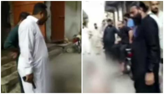 Group of men torturing a Gawalmandi resident in Rawalpindi. — Screengrab via Geo News