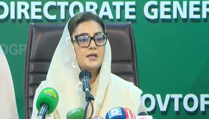 Punjab Information Minister Azma Bokhari speaks during a press conference on October 23, 2025. — Screengrab via Geo News