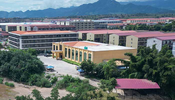 This aerial photo taken on September 17, 2025 shows the KK Park complex in Myanmars eastern Myawaddy township, as pictured from Mae Sot district in Thailands border province of Tak. — AFP