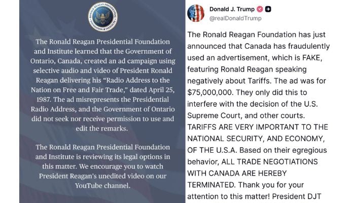 US Canada trade talks suspend over ‘egregious television ad: Watch