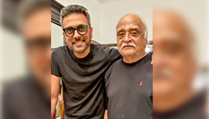 Singer-songwriter Bilal Maqsood and his father, legendary writer and humorist Anwar Maqsood. — Instagram@bilalxmaqsood