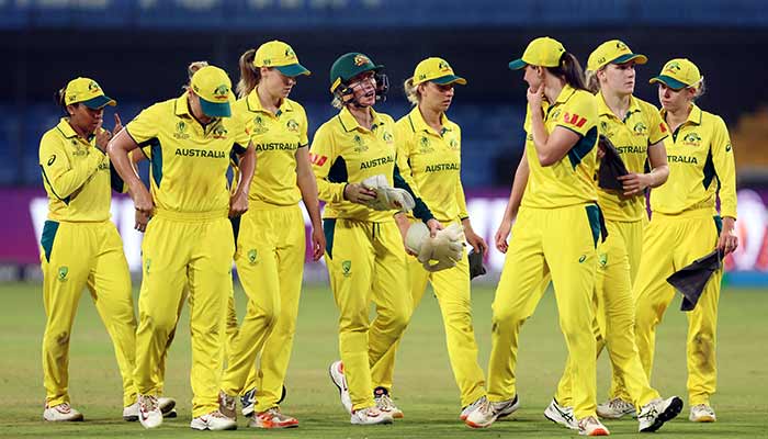 Australia players walk off the field for lunch during their Women’s World Cup clash against England at Holkar Cricket Stadium, Indore, India, October 22, 2025. — Reuters