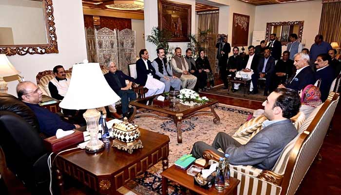 President Asif Ali Zardari chairs Azad Jammu and Kashmir parliamentary committee meeting at President House, Islamabad, October 25, 2025. — X/@MediaCellPPP