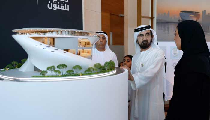 Sheikh Mohammed bin Rashid Al Maktoum reviews scale model of the Dubai Arts Museum (DUMA). — Dubai government