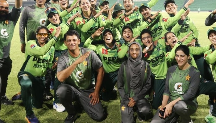 Pakistan Women’s National Team head coach Muhammad Wasim can be seen alongside  the oplayers in this image dated April 17, 2025. — @MuhammadWasim77