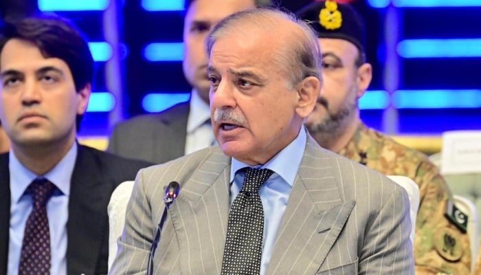 Prime Minister Shehbaz Sharif addresses the Regional Transport Ministers Conference, Islamabad, October 24. 2025. — APP