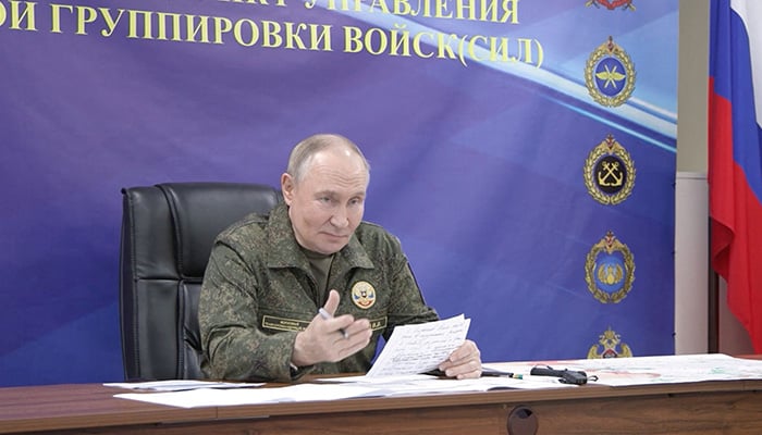 Russian President Vladimir Putin speaks, as he visits the army command centre in the course of the Russia-Ukraine conflict, in an unidentified location, in this still image taken from a video released October 26, 2025. — Reuters