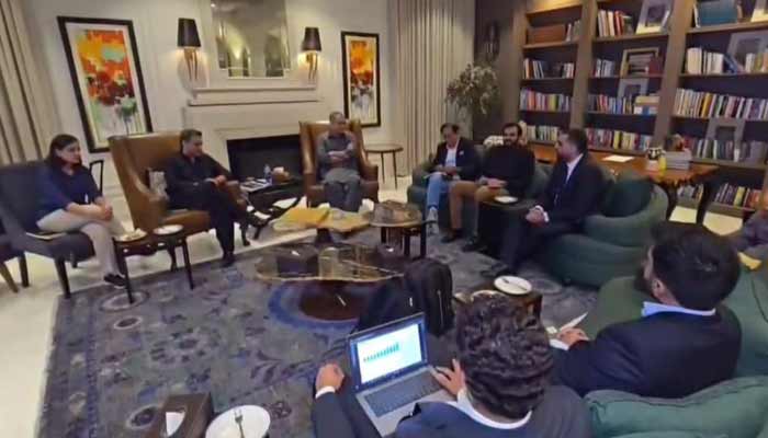 Pakistan Cricket Board Chairman Mohsin Naqvi meets a charter firm’s representatives for new contracts with franchises on October 26, 2025.— Reporter