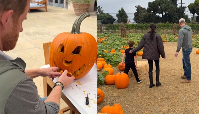 Prince Harry shares sweet family moments as Meghan films pumpkin patch outing