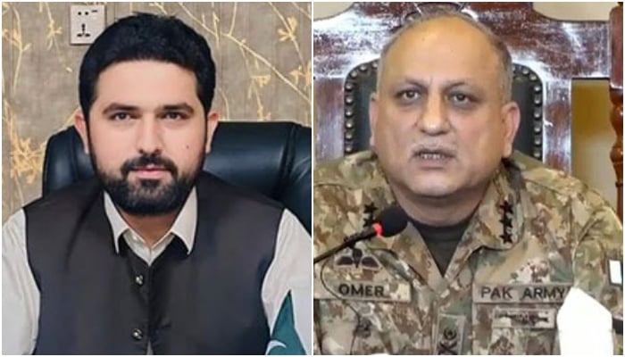 This collage of pictures shows Khyber Pakhtunkhwa Chief Minister Muhammad Sohail Afridi (left) and Peshawar Corps Commander Lieutenant General Omer Ahmed Bukhari. — Facebook/@ImMuhammadSohailAfridi/File