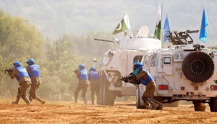 Pakistan soldiers take part in the multinational UN peacekeeping military exercise on the outskirts of Zhumadian, Henan province, China on September 15, 2021. — Reuters
