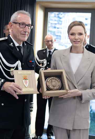 Princess Charlene witnesses demonstration of new police dogs