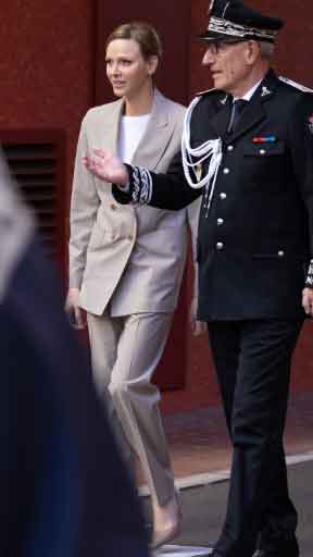 Princess Charlene witnesses demonstration of new police dogs