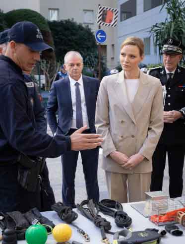 Princess Charlene witnesses demonstration of new police dogs