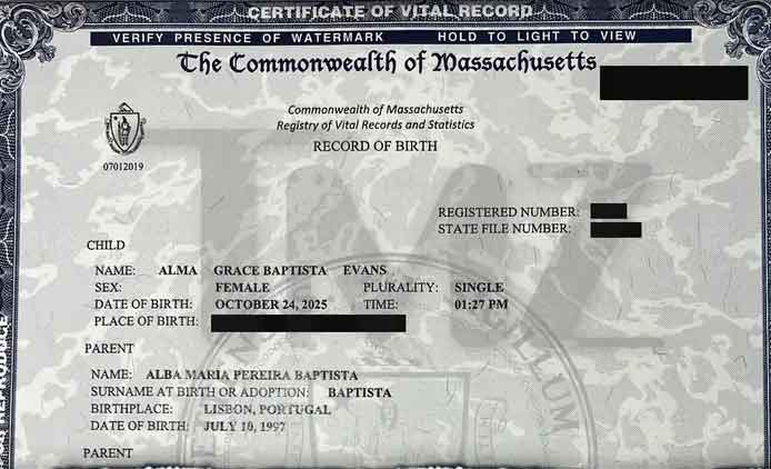 Birth certificate of Chris Evans and Alba Baptistas daughter : Photo credit TMZ
