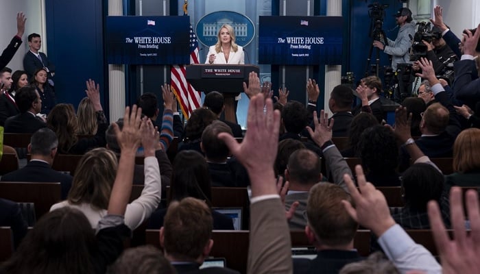 White House Press Secretary Karoline Leavitt takes questions from reporters during a press briefing at the White House in Washington, D.C., U.S., October 23, 2025. — Reuters