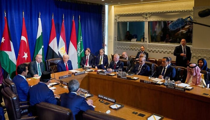 Arab and Muslim leaders attend a multilateral meeting with US President Donald Trump to discuss the situation in Gaza, on the sidelines of the United Nations General Assembly in New York City on September 23, 2025. — Reuters