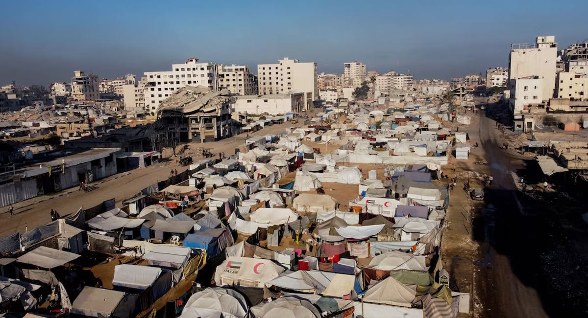 A drone view shows tents of displaced Palestinians, in Gaza City, October 28, 2025. — Reuters