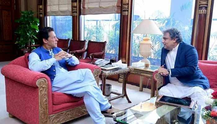 Ex-maritime affairs minister Syed Ali Haider Zaidi is in a meeting with then-prime minister Imran Khan at the PM Office in Islamabad on August 7, 2019. — APP