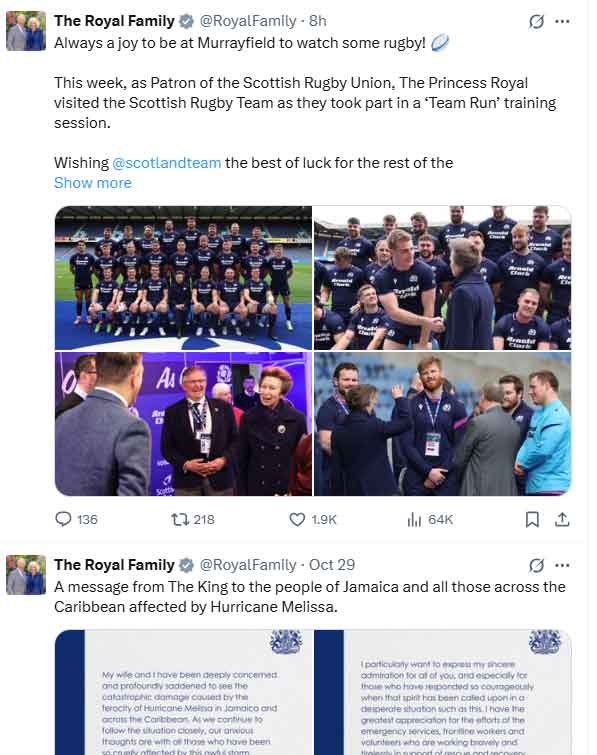 Screenshot of the royal familys X account, formerly Twitter