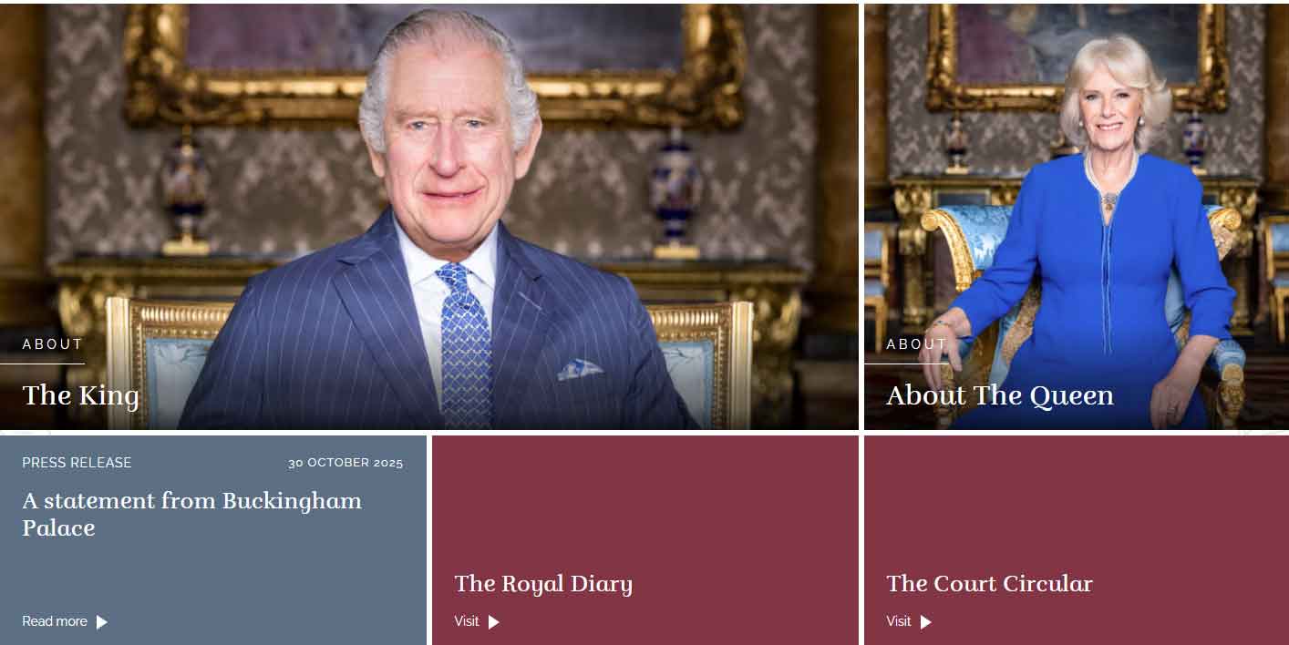 Screenshot of the royal familys website which clearly shows the statement from Buckingham Palace on October 30