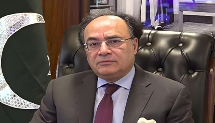 Finance Minister Muhammad Aurangzeb speaking at the maritime conference, November 4, 2025. — Screengrab via Geo News