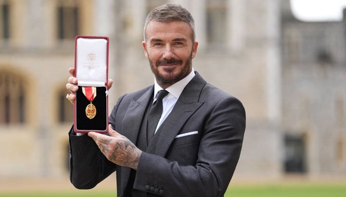 Sir David Beckham, after he was made a Knight Bachelor at an investiture ceremony at Windsor Castle, Berkshire. November 4, 2025. Andrew Matthews/Pool via REUTERS