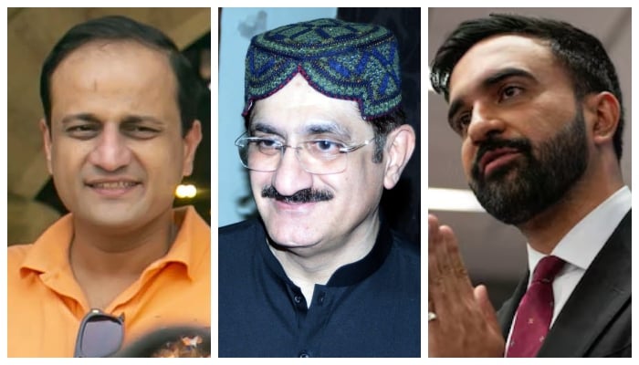 (From left) Karachi Mayor Murtaza Wahab, Sindh Chief Minister Muard Ali Shah, and New York mayor-elect Zohran Mamdani. — PPI/Facebook/Reuters/File