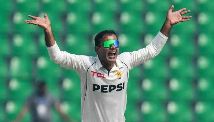 Noman Ali appeals during day four of the First Test in the series between Pakistan and South Africa at Gaddafi Stadium on October 15, 2025 in Lahore. — AFP