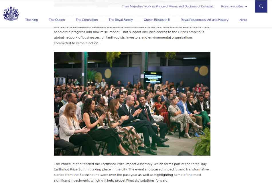 Screenshot of royal familys website