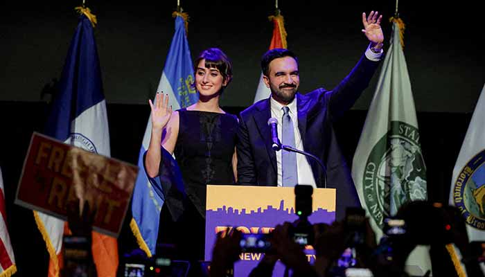 Democratic candidate for New York City mayor Zohran Mamdani and his wife Rama Duwaji wave to the crowd at an election night rally in the Brooklyn borough of New York City, New York, US, November 4, 2025. — Reuters