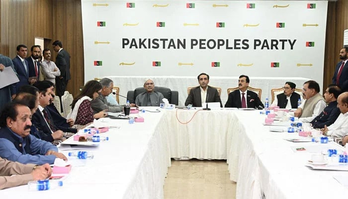 PPP Chairman Bilawal Bhutto Zardari chairs the partys central executive committee in Karachi on October 18, 2025. — Facebook@Bilawalhouse