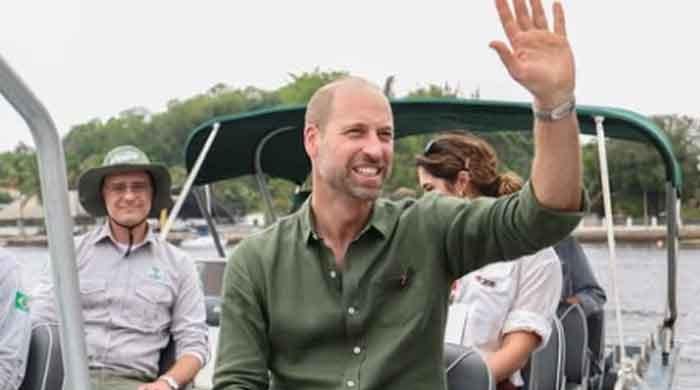 Prince William waves at crowd as he comes out of public toilet in Rio de Janeiro 