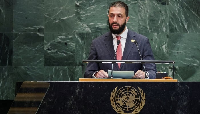 Syrian President Ahmed al-Sharaa addresses the 80th United Nations General Assembly (UNGA) at the UN headquarters in New York, US, September 24, 2025. — Reuters