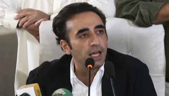 Pakistan Peoples Party Chairman Bilawal Bhutto-Zardari speaks during a press conference in Karachi, November 7, 2025. Screengrab via YouTube/Geo News