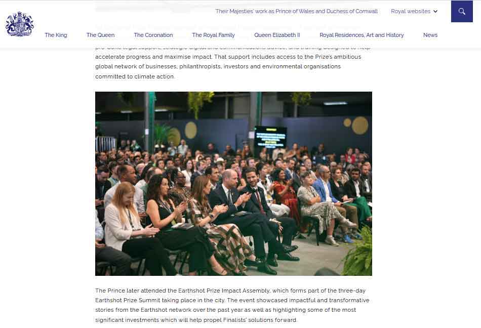 Screenshot of the royal familys official website