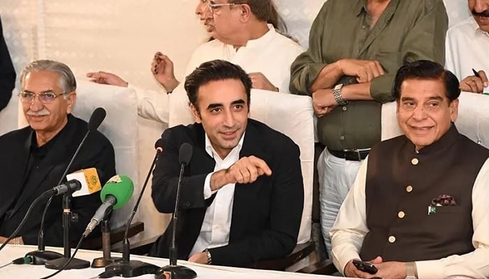 PPP Chairman Bilawal Bhutto-Zardari addresses a press conference in Karachi following a meeting of the party’s Central Executive Committee (CEC) on November 7. — X/MediaCellPPP