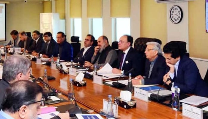 Federal Minister for Finance and Revenue, Senator Muhammad Aurangzeb, is chairing a meeting of the Economic Coordination Committee (ECC) of the Cabinet at the Finance Division, Islamabad, November 07, 2025. — APP