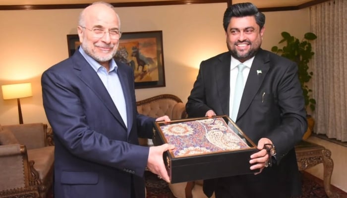 Speaker of the Iranian Parliament, Dr Mohammad Bagher Ghalibaf, meets Governor Sindh Kamran Tessori in Karachi. — Our Correspondent