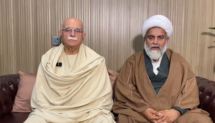 Pashtunkhwa Milli Awami Party (PkMAP) Chief Mahmood Khan Achakzai (left) and Majlis Wahdat-e-Muslimeen (MWM) chief Allama Raja Nasir Abbas, November 8, 2025. — Screengrab via X/@MKAchakzaiPKMAP