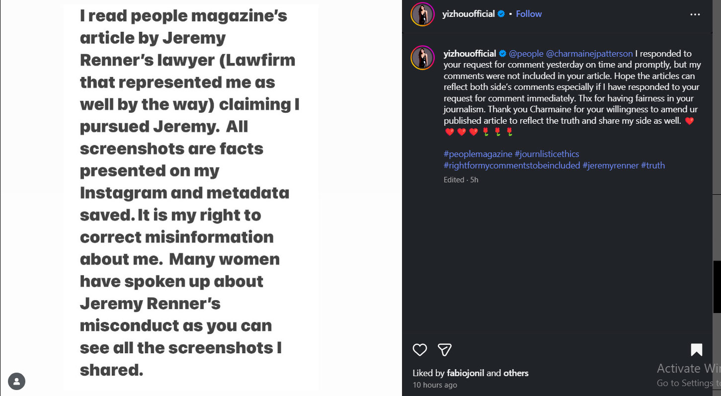 Jeremy Renner breaks silence on harassment allegation